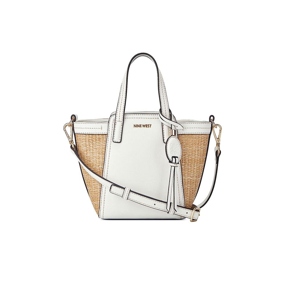 Ψάθινη τσάντα με λευκές λεπτομέρειες Jenae, Nine West